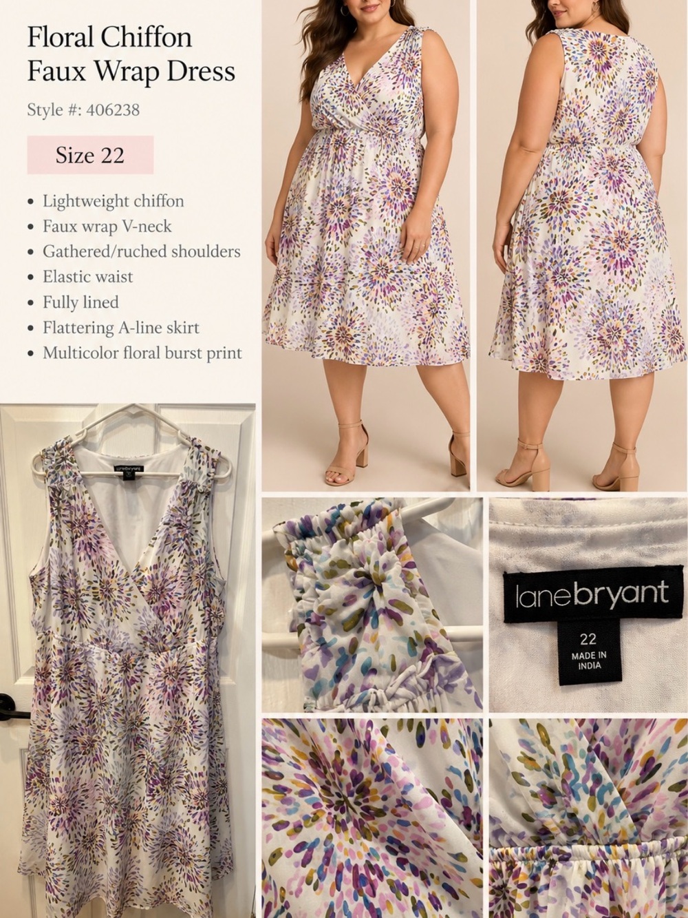Lane Bryant White Floral Burst V-Neck Dress